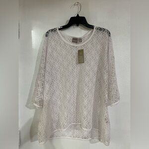 Chicos Gweneth Lace Dolman 3/4 sleeve optic white size 3 NWT